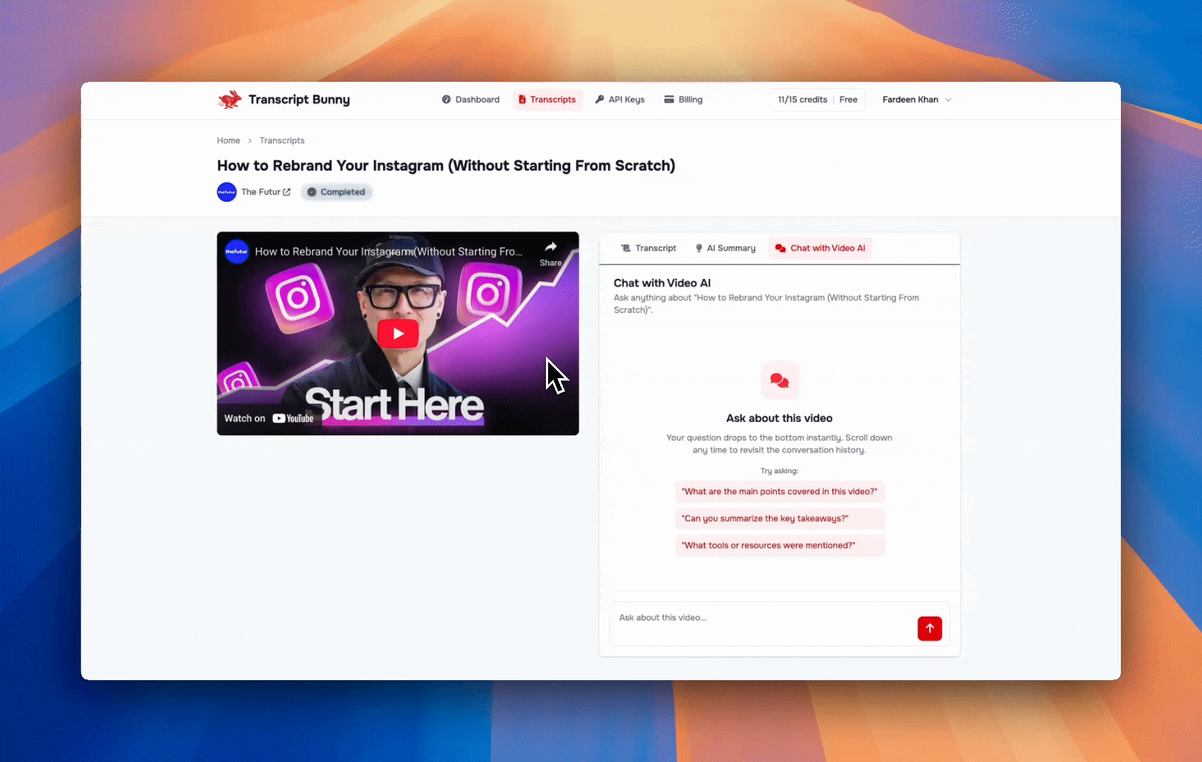 Transcript Bunny AI Chat demo