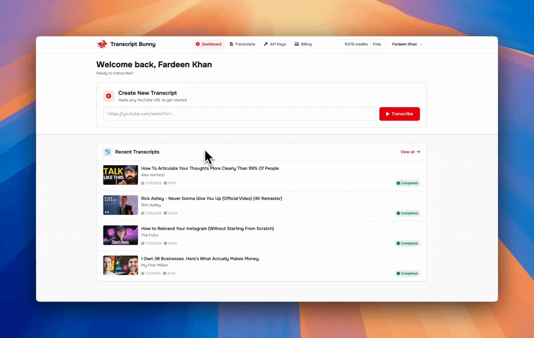 Transcript Bunny instant transcript demo